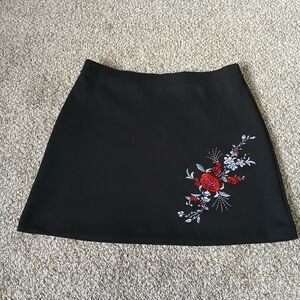 Express Black Mini Skirt with Floral Embroidery